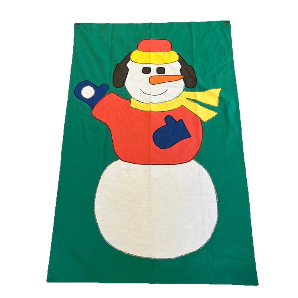 Vintage Christmas Flag Snowman Garden Outdoor Yard Sewed Handmade Homemade
